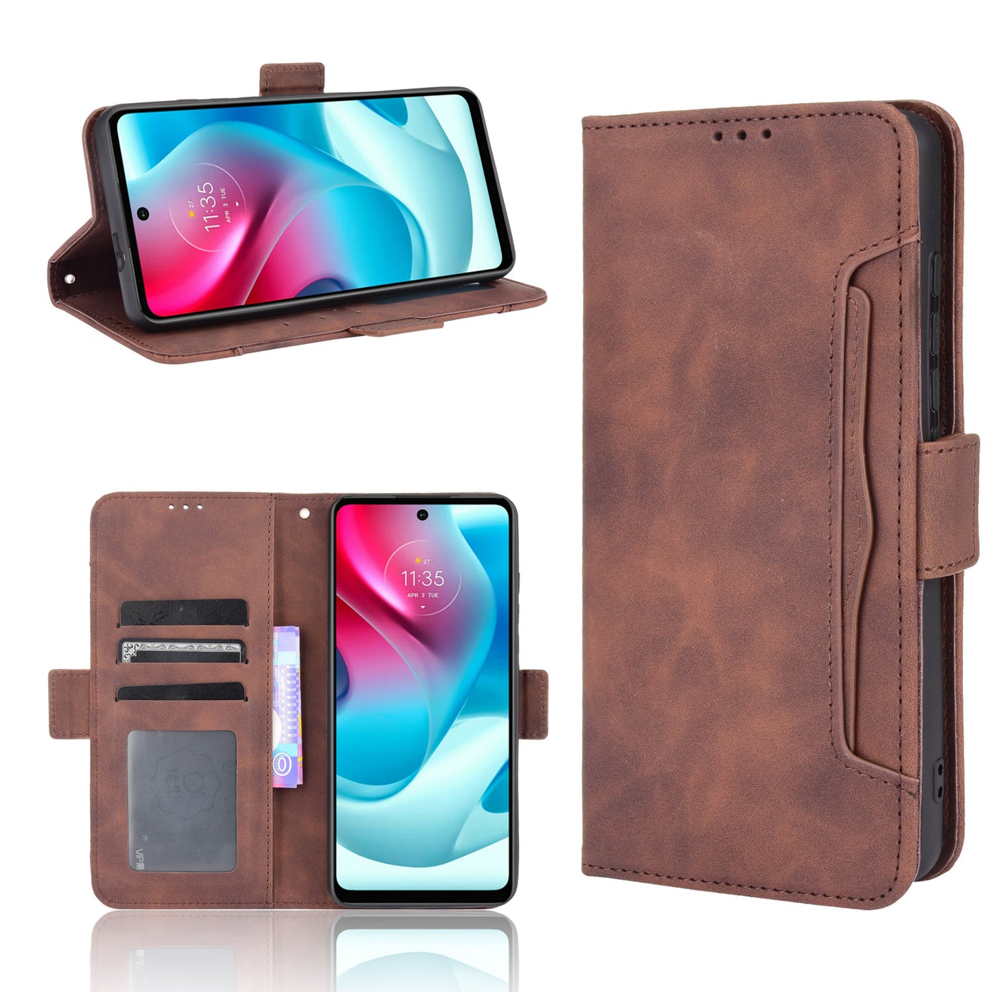 Anti-Drop Full Body Protection Multiple Card Slots PU Leather Phone Case Wallet Cover with Stand for Motorola Moto G60S