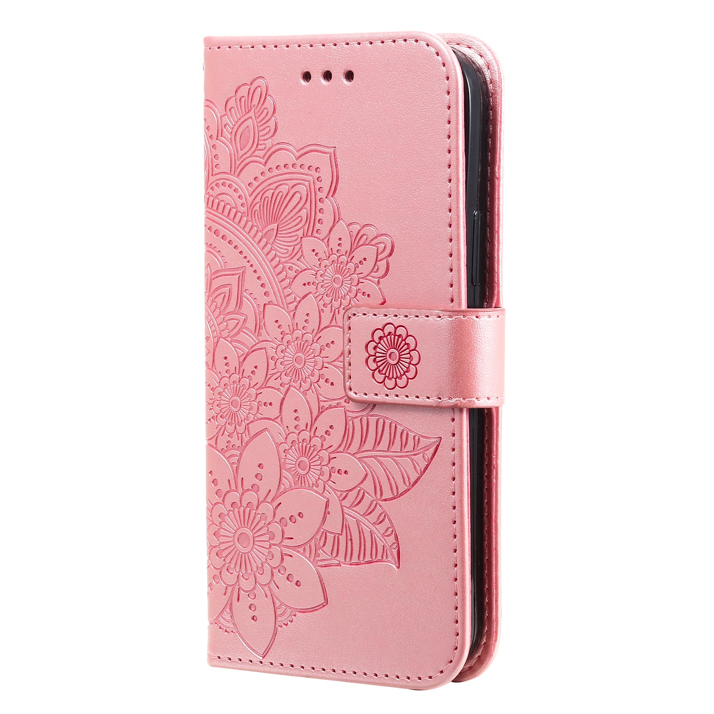 Shockproof Full Coverage Phone Flip Case Imprint Flower Pattern PU Leather Wallet Phone Cover with Wrist Strap for Motorola Moto G10/G30/G20/G10 Power