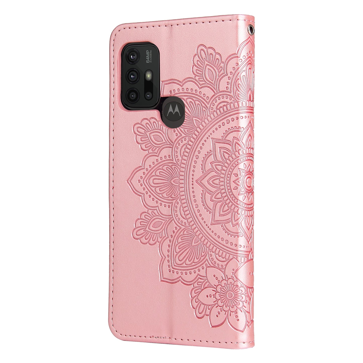 Shockproof Full Coverage Phone Flip Case Imprint Flower Pattern PU Leather Wallet Phone Cover with Wrist Strap for Motorola Moto G10/G30/G20/G10 Power