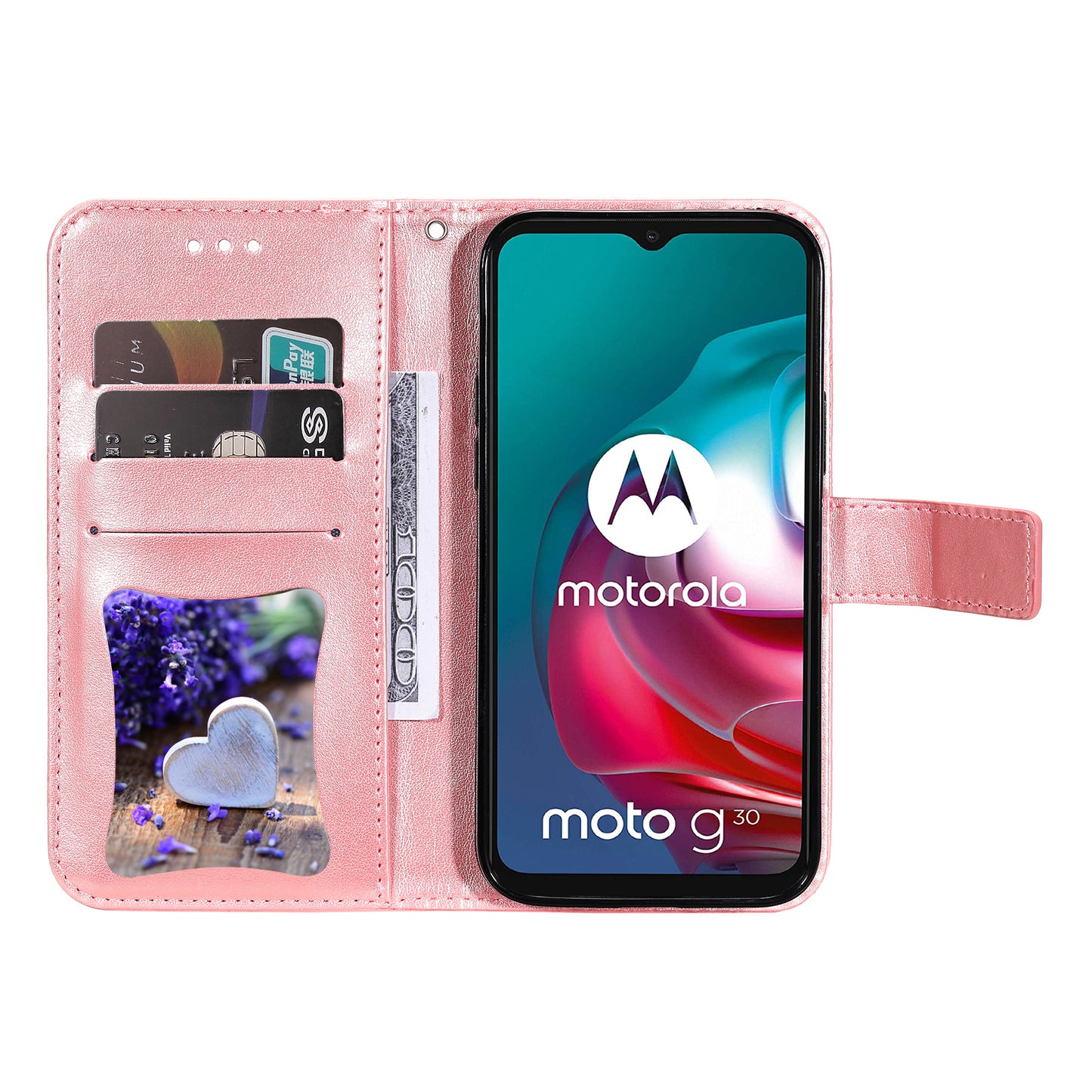 Shockproof Full Coverage Phone Flip Case Imprint Flower Pattern PU Leather Wallet Phone Cover with Wrist Strap for Motorola Moto G10/G30/G20/G10 Power