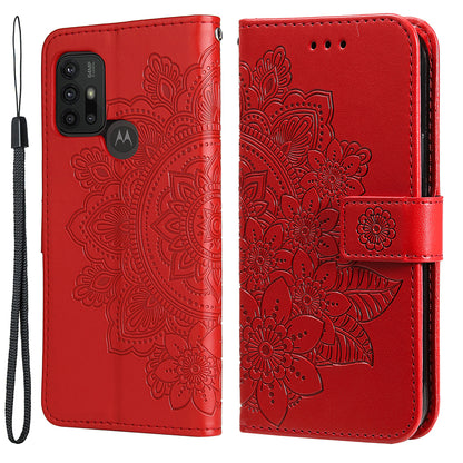 Shockproof Full Coverage Phone Flip Case Imprint Flower Pattern PU Leather Wallet Phone Cover with Wrist Strap for Motorola Moto G10/G30/G20/G10 Power