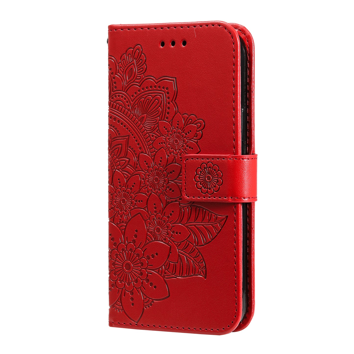 Shockproof Full Coverage Phone Flip Case Imprint Flower Pattern PU Leather Wallet Phone Cover with Wrist Strap for Motorola Moto G10/G30/G20/G10 Power