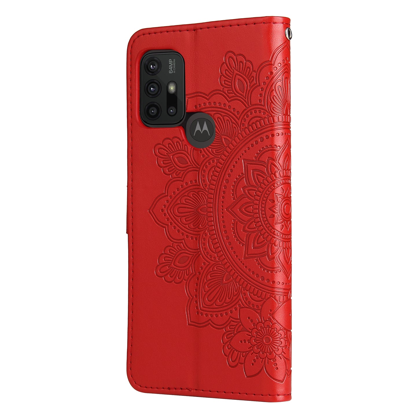 Shockproof Full Coverage Phone Flip Case Imprint Flower Pattern PU Leather Wallet Phone Cover with Wrist Strap for Motorola Moto G10/G30/G20/G10 Power