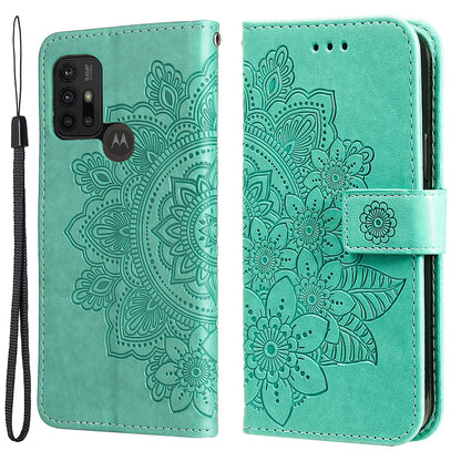 Shockproof Full Coverage Phone Flip Case Imprint Flower Pattern PU Leather Wallet Phone Cover with Wrist Strap for Motorola Moto G10/G30/G20/G10 Power