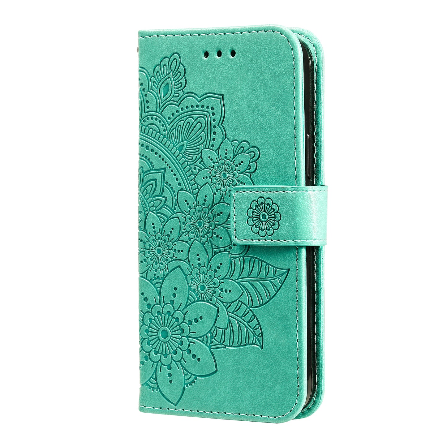 Shockproof Full Coverage Phone Flip Case Imprint Flower Pattern PU Leather Wallet Phone Cover with Wrist Strap for Motorola Moto G10/G30/G20/G10 Power