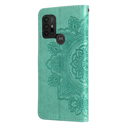 Shockproof Full Coverage Phone Flip Case Imprint Flower Pattern PU Leather Wallet Phone Cover with Wrist Strap for Motorola Moto G10/G30/G20/G10 Power