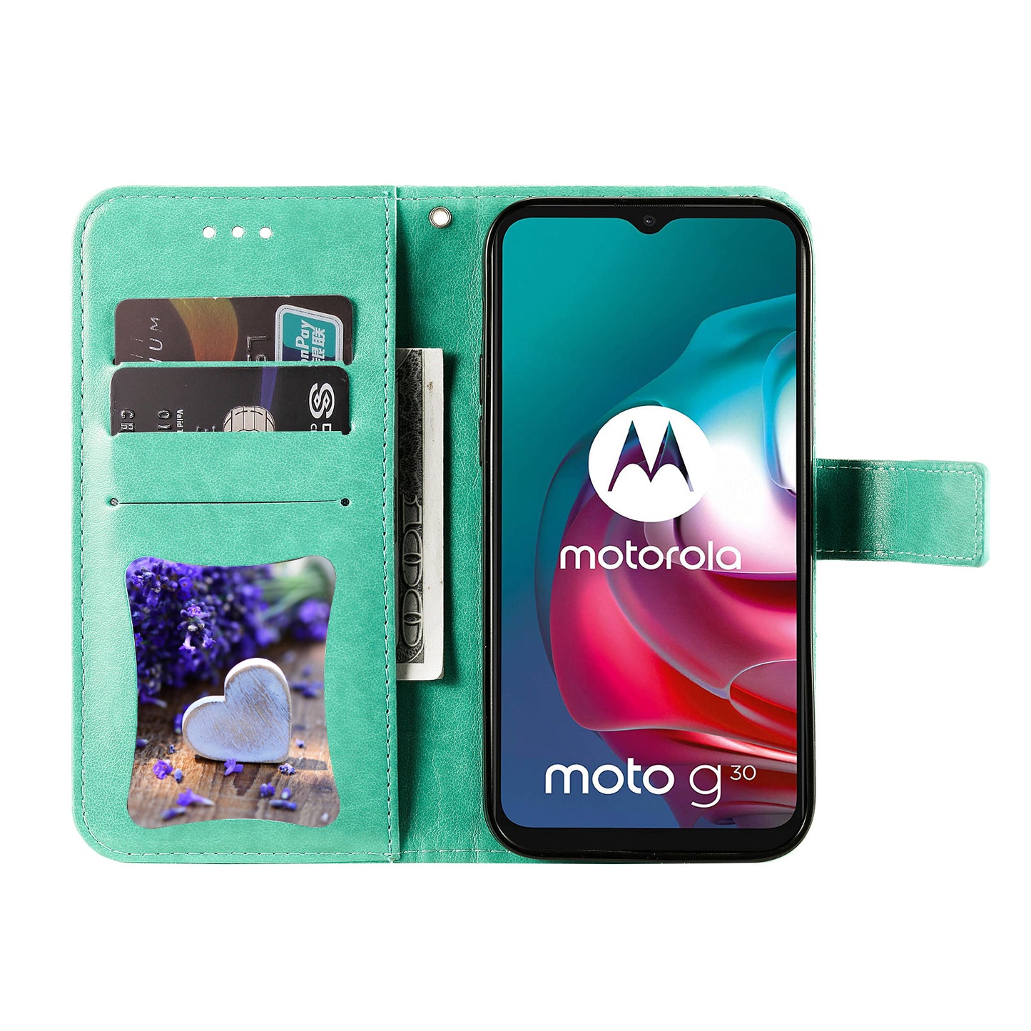 Shockproof Full Coverage Phone Flip Case Imprint Flower Pattern PU Leather Wallet Phone Cover with Wrist Strap for Motorola Moto G10/G30/G20/G10 Power