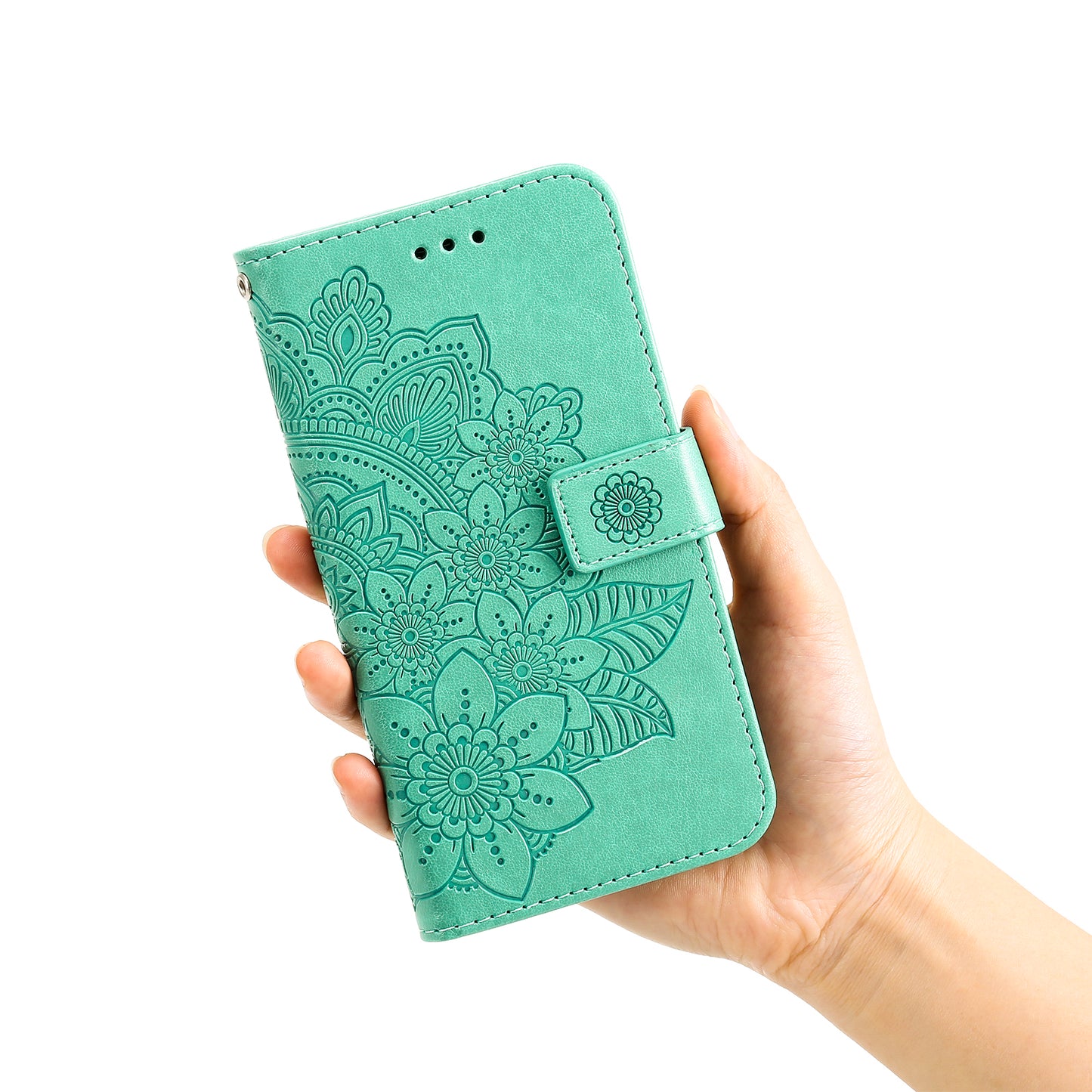 Shockproof Full Coverage Phone Flip Case Imprint Flower Pattern PU Leather Wallet Phone Cover with Wrist Strap for Motorola Moto G10/G30/G20/G10 Power