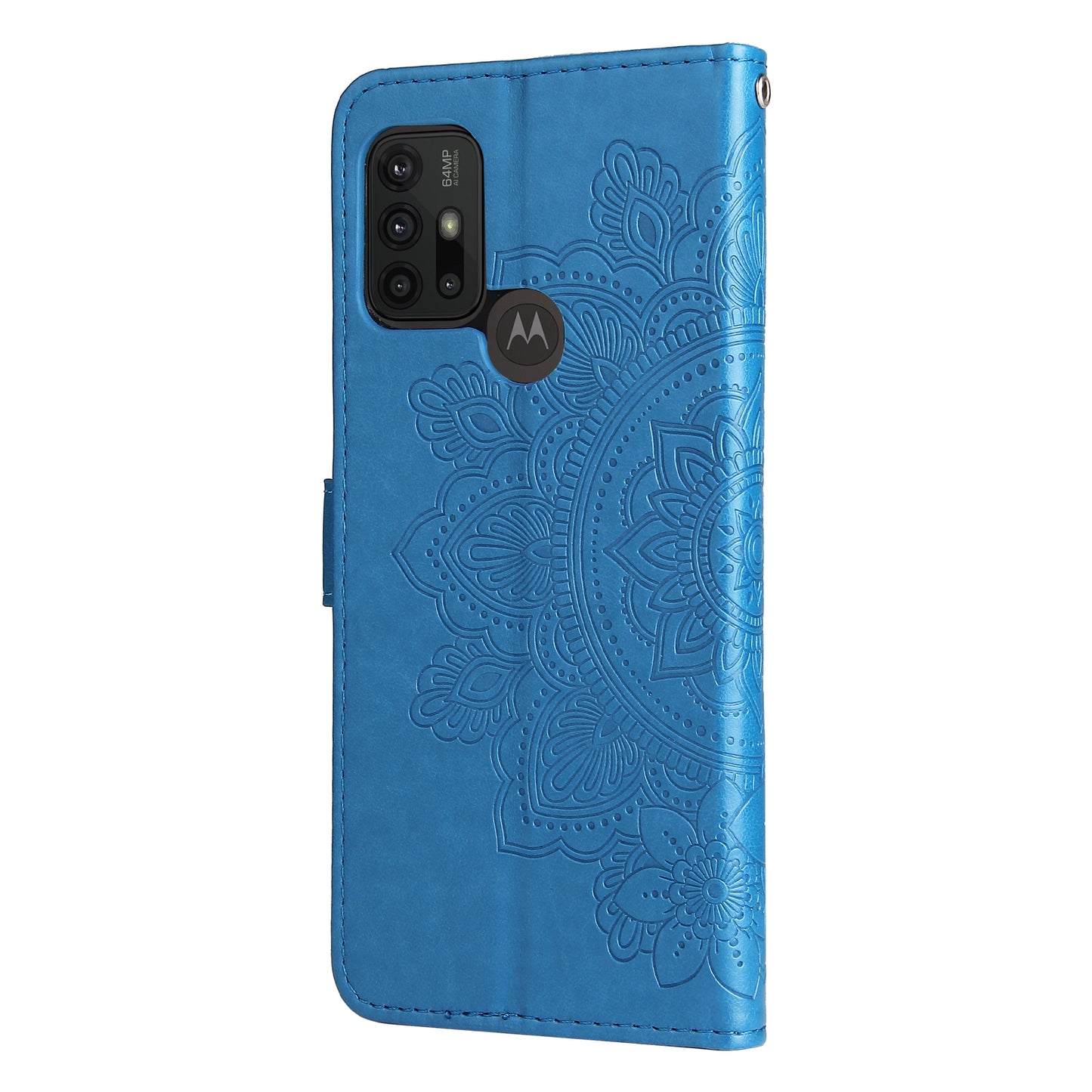 Shockproof Full Coverage Phone Flip Case Imprint Flower Pattern PU Leather Wallet Phone Cover with Wrist Strap for Motorola Moto G10/G30/G20/G10 Power