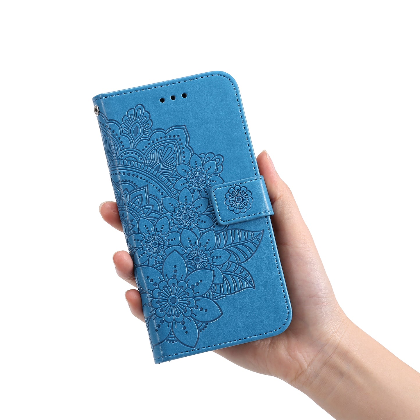 Shockproof Full Coverage Phone Flip Case Imprint Flower Pattern PU Leather Wallet Phone Cover with Wrist Strap for Motorola Moto G10/G30/G20/G10 Power