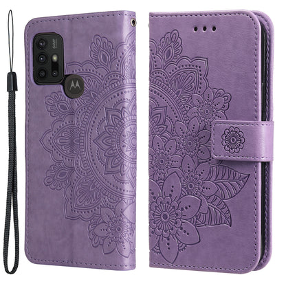 Shockproof Full Coverage Phone Flip Case Imprint Flower Pattern PU Leather Wallet Phone Cover with Wrist Strap for Motorola Moto G10/G30/G20/G10 Power