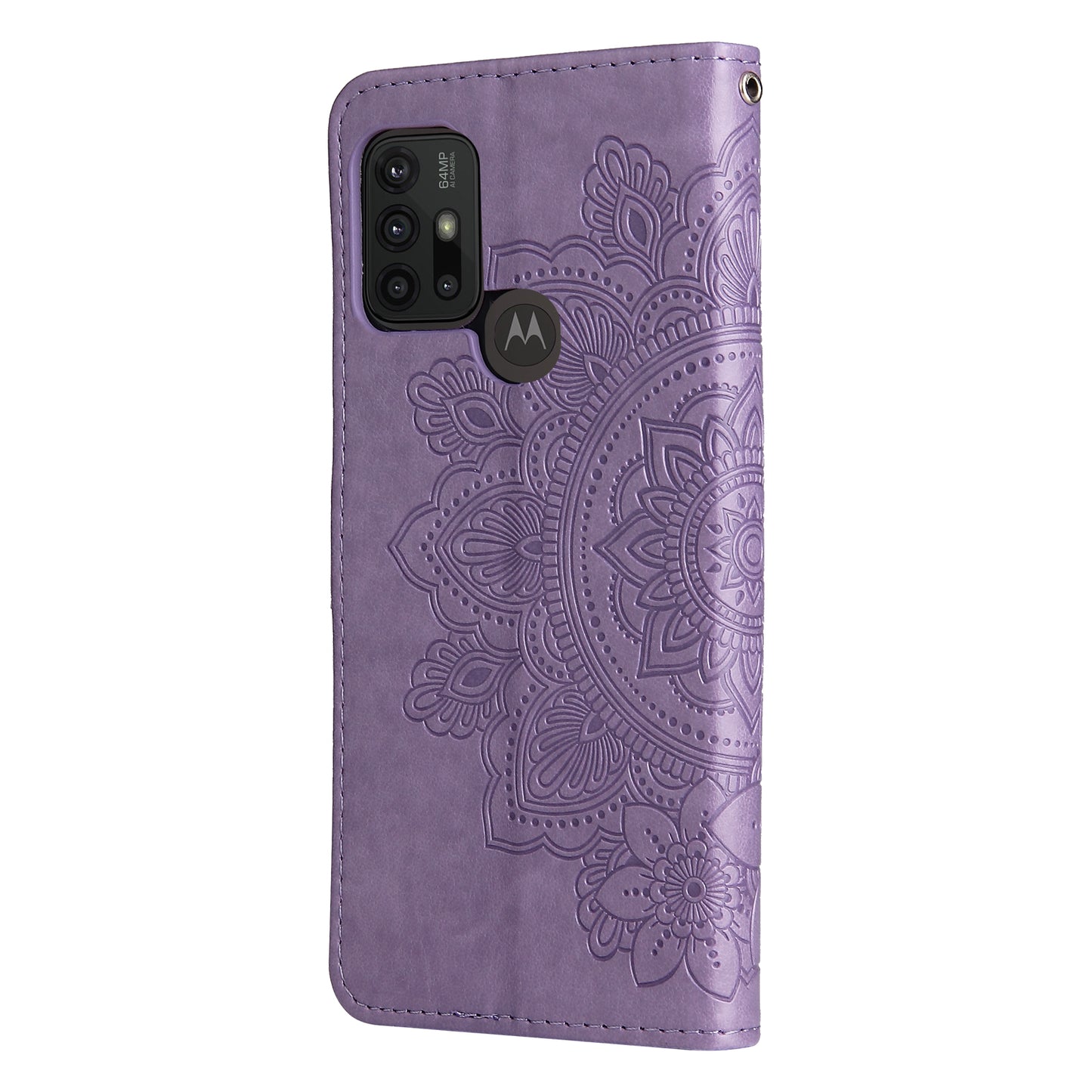 Shockproof Full Coverage Phone Flip Case Imprint Flower Pattern PU Leather Wallet Phone Cover with Wrist Strap for Motorola Moto G10/G30/G20/G10 Power