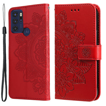 Stylish Phone Flip Case Imprint Flower Pattern PU Leather Wallet Phone Cover with Wrist Strap for Motorola Moto G60S