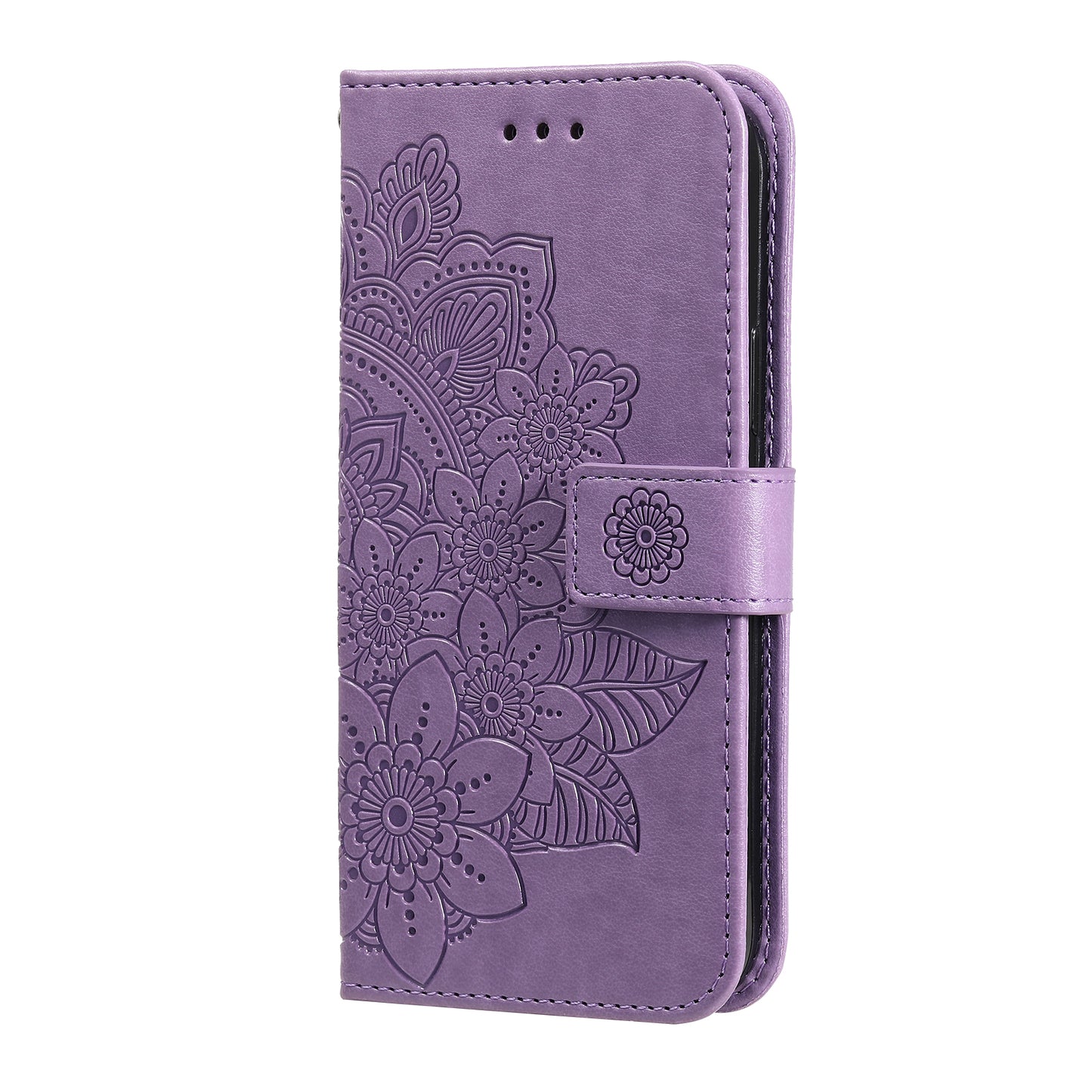 Stylish Phone Flip Case Imprint Flower Pattern PU Leather Wallet Phone Cover with Wrist Strap for Motorola Moto G60S