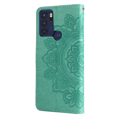 Stylish Phone Flip Case Imprint Flower Pattern PU Leather Wallet Phone Cover with Wrist Strap for Motorola Moto G60S