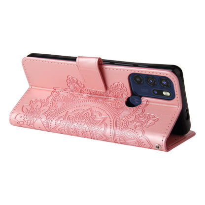 Stylish Phone Flip Case Imprint Flower Pattern PU Leather Wallet Phone Cover with Wrist Strap for Motorola Moto G60S