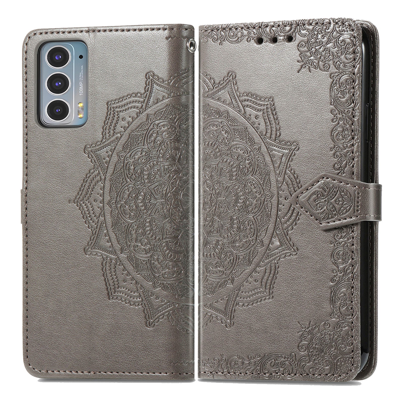 Mandala Flower Embossment Shockproof Leather Phone Stand Wallet Case Cover for Motorola Edge 20