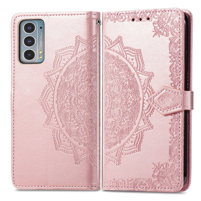 Mandala Flower Embossment Shockproof Leather Phone Stand Wallet Case Cover for Motorola Edge 20