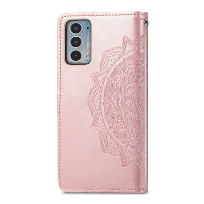 Mandala Flower Embossment Shockproof Leather Phone Stand Wallet Case Cover for Motorola Edge 20