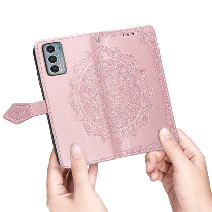 Mandala Flower Embossment Shockproof Leather Phone Stand Wallet Case Cover for Motorola Edge 20