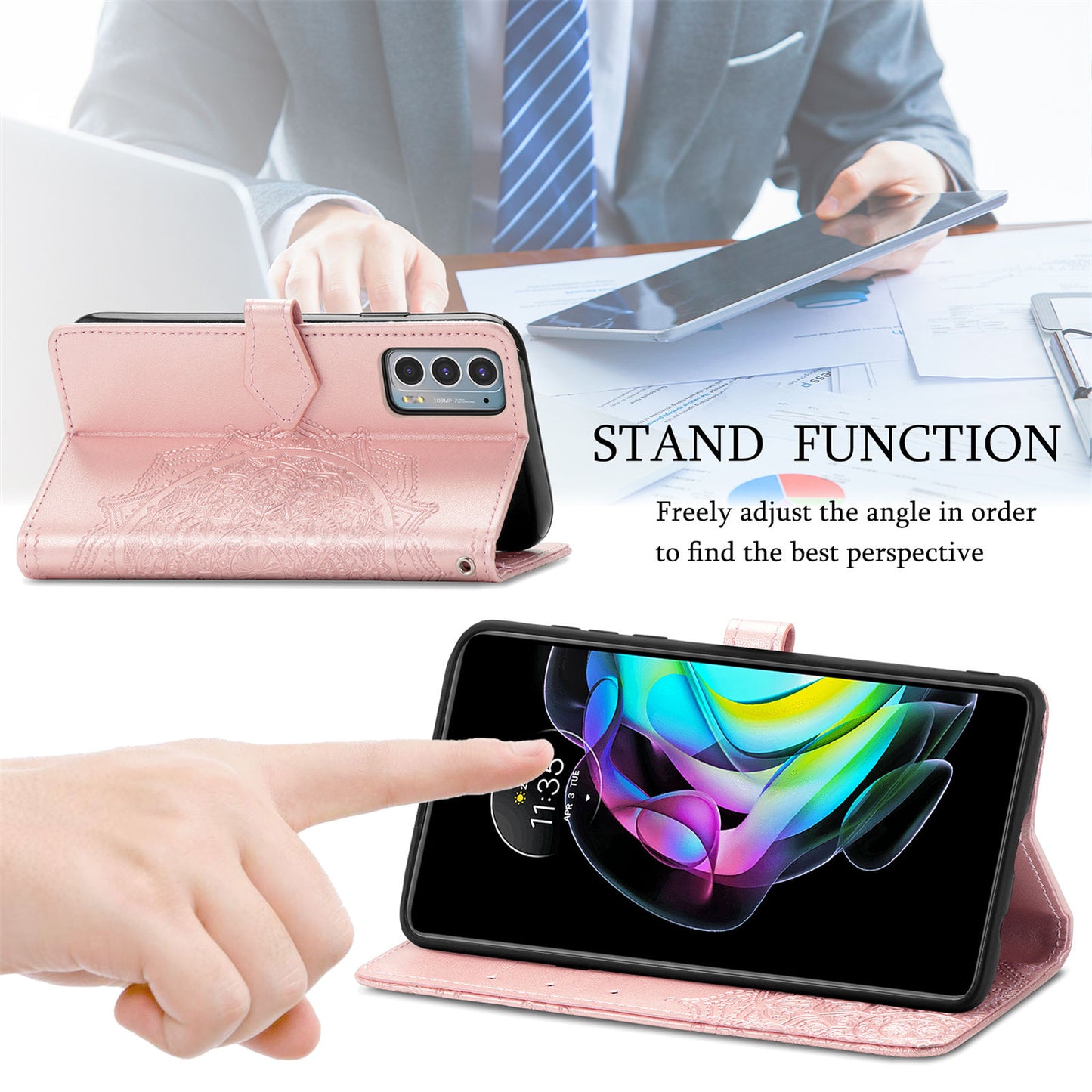 Mandala Flower Embossment Shockproof Leather Phone Stand Wallet Case Cover for Motorola Edge 20