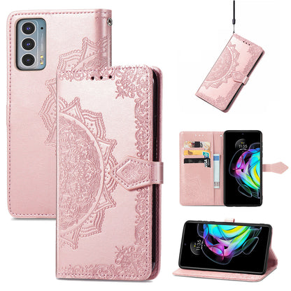 Mandala Flower Embossment Shockproof Leather Phone Stand Wallet Case Cover for Motorola Edge 20