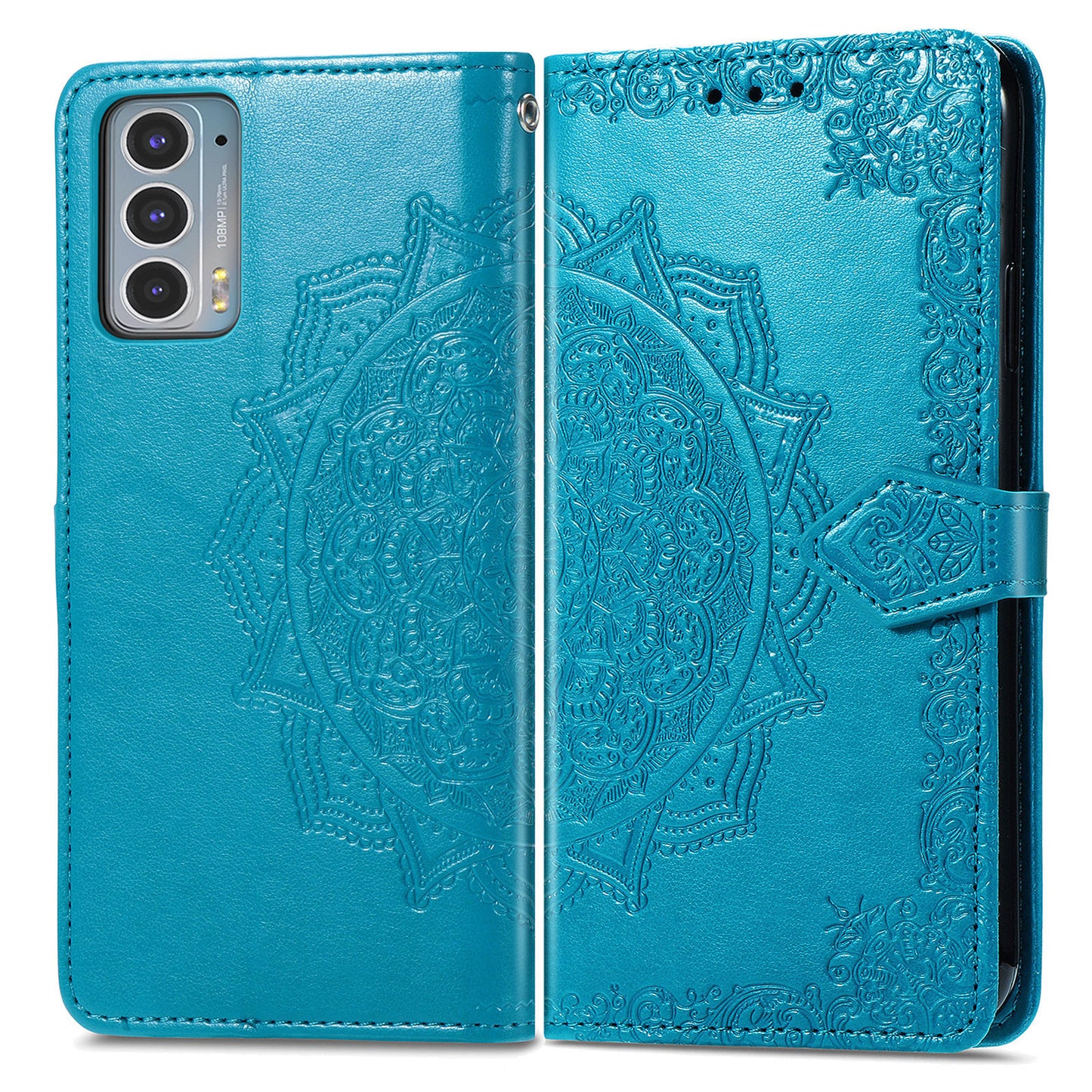 Mandala Flower Embossment Shockproof Leather Phone Stand Wallet Case Cover for Motorola Edge 20