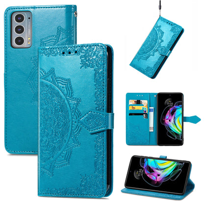 Mandala Flower Embossment Shockproof Leather Phone Stand Wallet Case Cover for Motorola Edge 20