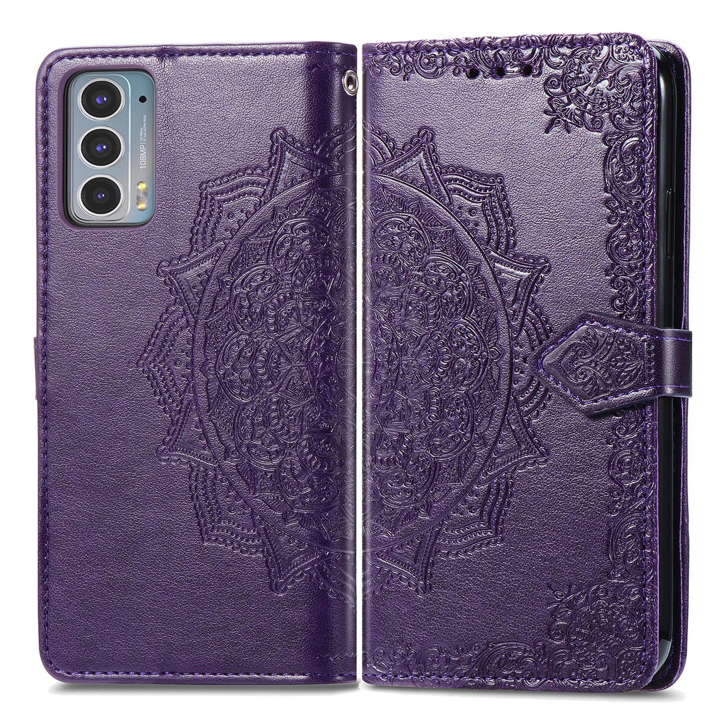 Mandala Flower Embossment Shockproof Leather Phone Stand Wallet Case Cover for Motorola Edge 20