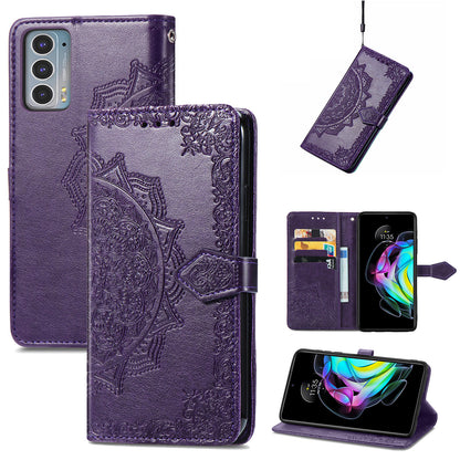 Mandala Flower Embossment Shockproof Leather Phone Stand Wallet Case Cover for Motorola Edge 20