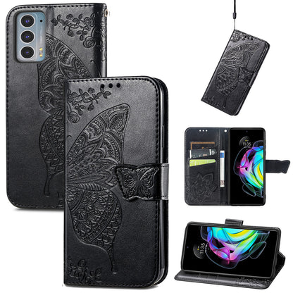 Imprinting Butterfly Flower Wallet Stand PU Leather Phone Case Cover for Motorola Edge 20