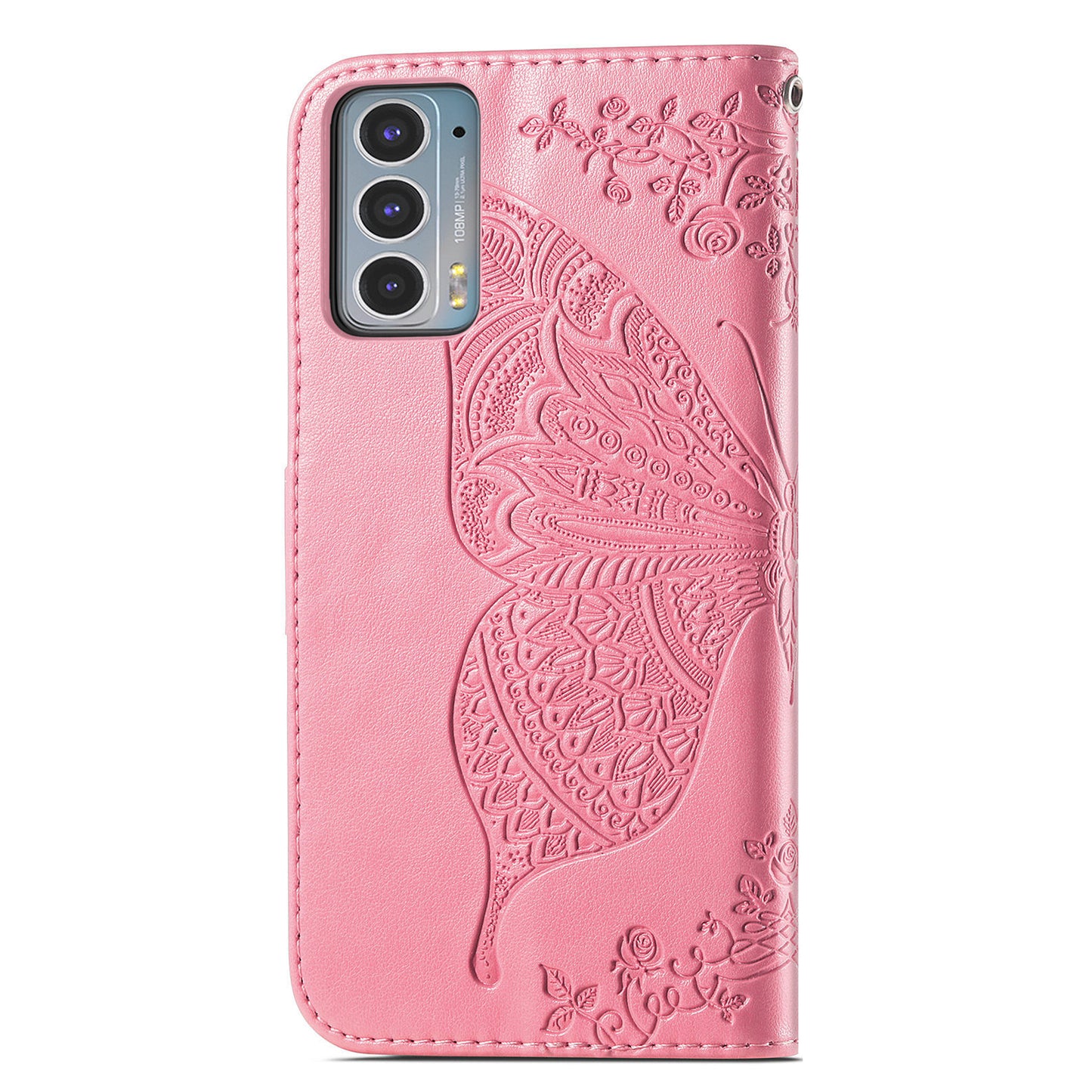 Imprinting Butterfly Flower Wallet Stand PU Leather Phone Case Cover for Motorola Edge 20