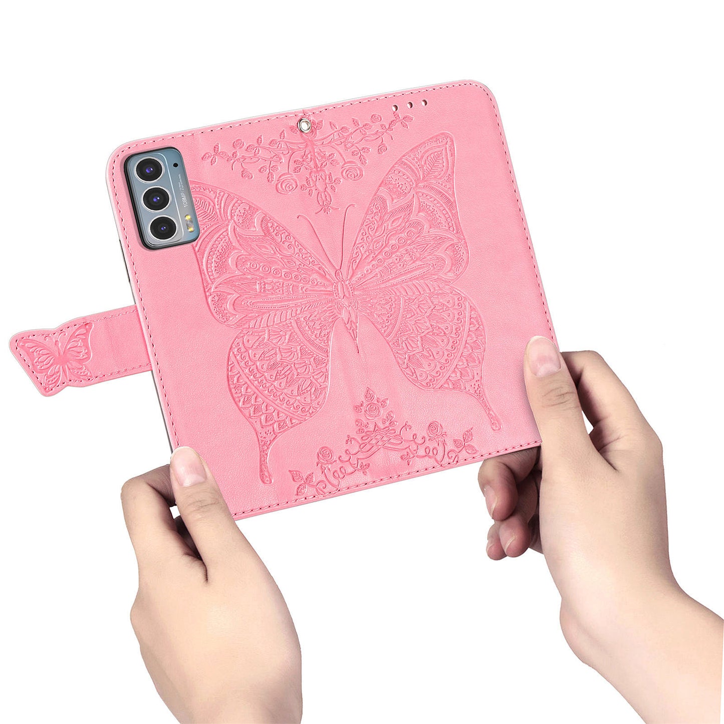 Imprinting Butterfly Flower Wallet Stand PU Leather Phone Case Cover for Motorola Edge 20