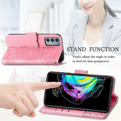 Imprinting Butterfly Flower Wallet Stand PU Leather Phone Case Cover for Motorola Edge 20