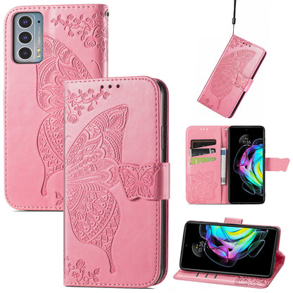 Imprinting Butterfly Flower Wallet Stand PU Leather Phone Case Cover for Motorola Edge 20