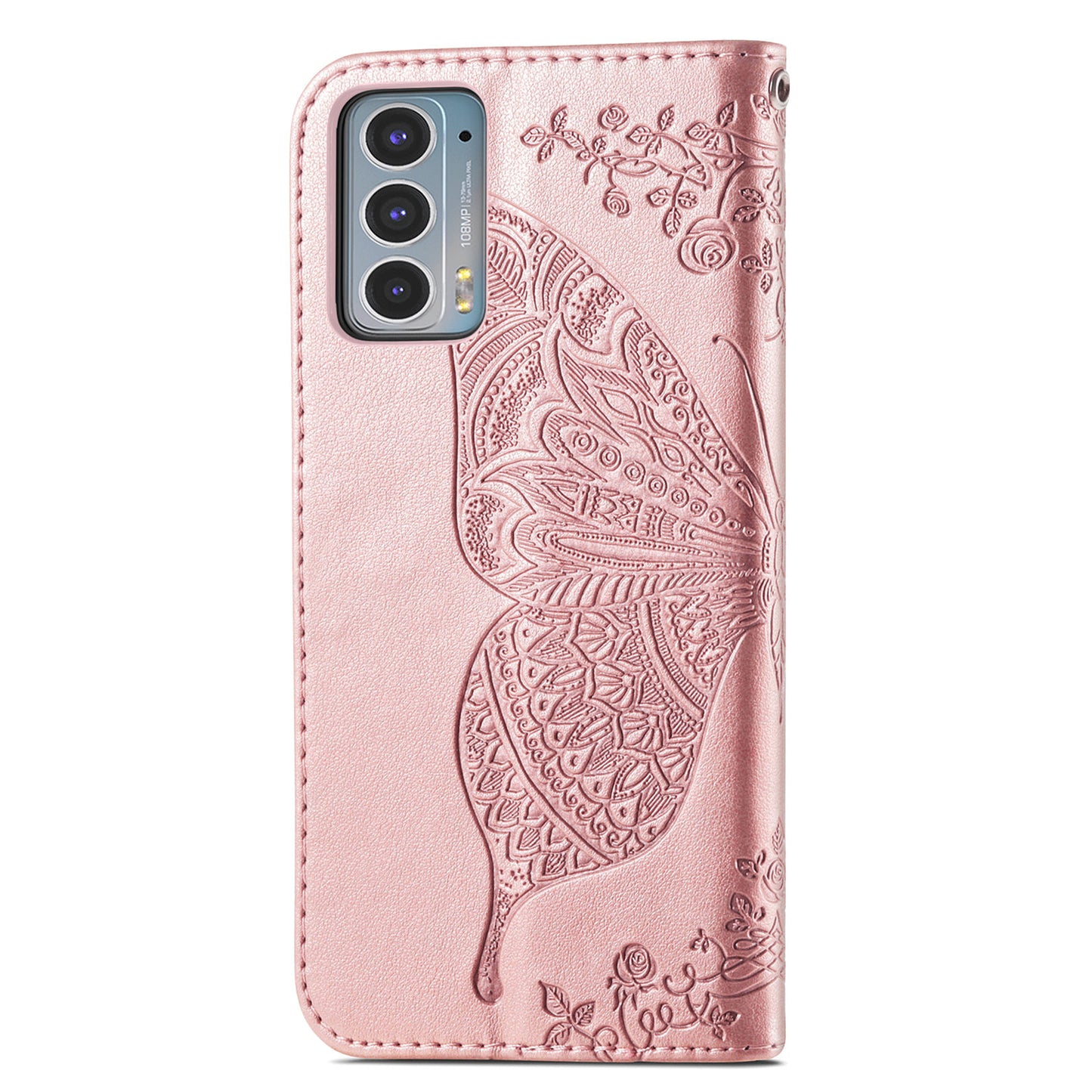 Imprinting Butterfly Flower Wallet Stand PU Leather Phone Case Cover for Motorola Edge 20