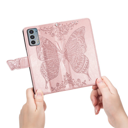 Imprinting Butterfly Flower Wallet Stand PU Leather Phone Case Cover for Motorola Edge 20