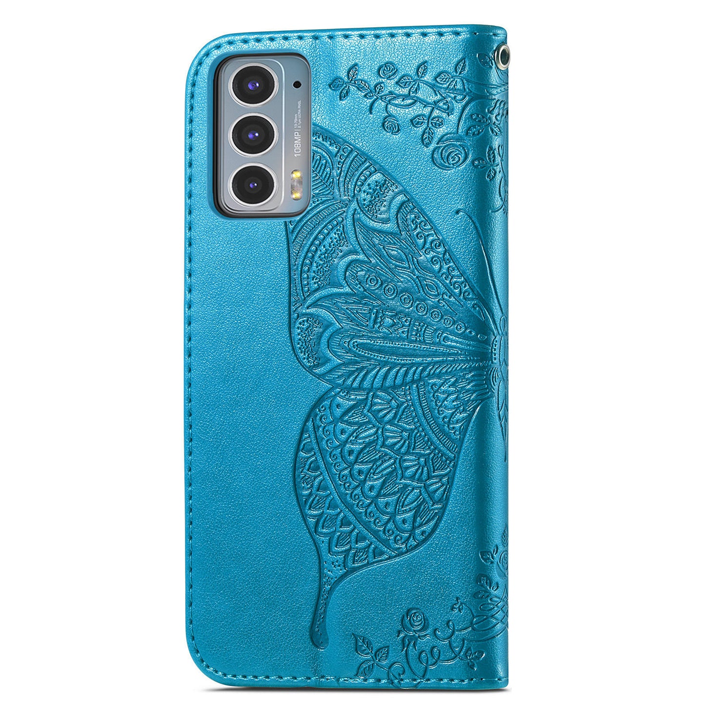 Imprinting Butterfly Flower Wallet Stand PU Leather Phone Case Cover for Motorola Edge 20