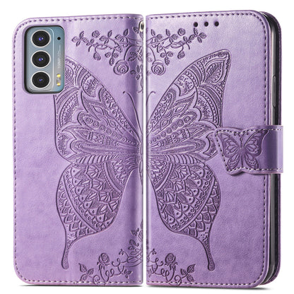 Imprinting Butterfly Flower Wallet Stand PU Leather Phone Case Cover for Motorola Edge 20