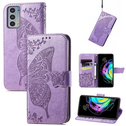 Imprinting Butterfly Flower Wallet Stand PU Leather Phone Case Cover for Motorola Edge 20