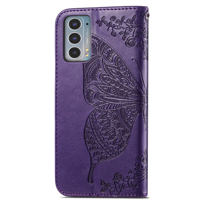 Imprinting Butterfly Flower Wallet Stand PU Leather Phone Case Cover for Motorola Edge 20