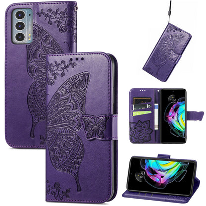 Imprinting Butterfly Flower Wallet Stand PU Leather Phone Case Cover for Motorola Edge 20