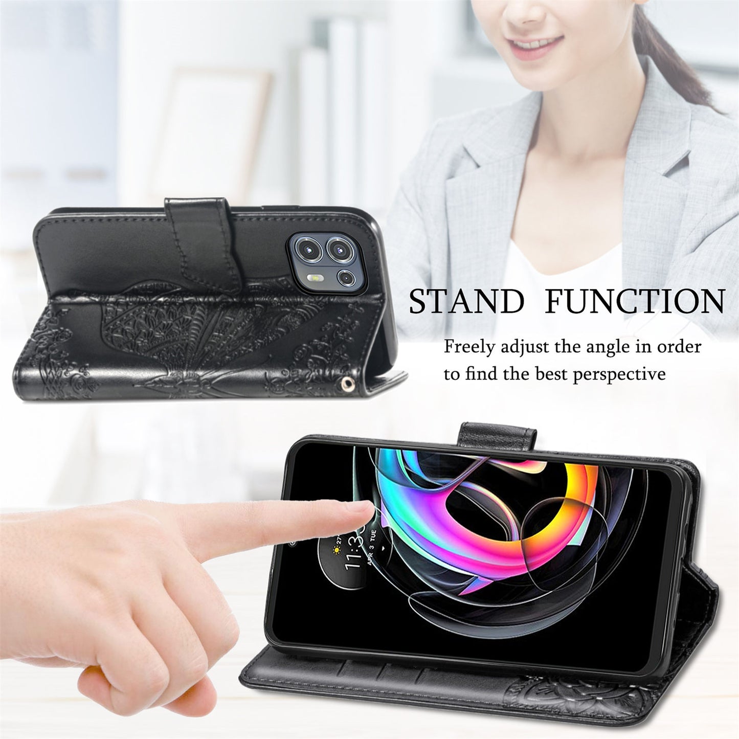 Imprinted Butterfly Flower Pattern Leather Wallet Stand Phone Cover Case for Motorola Edge 20 Lite