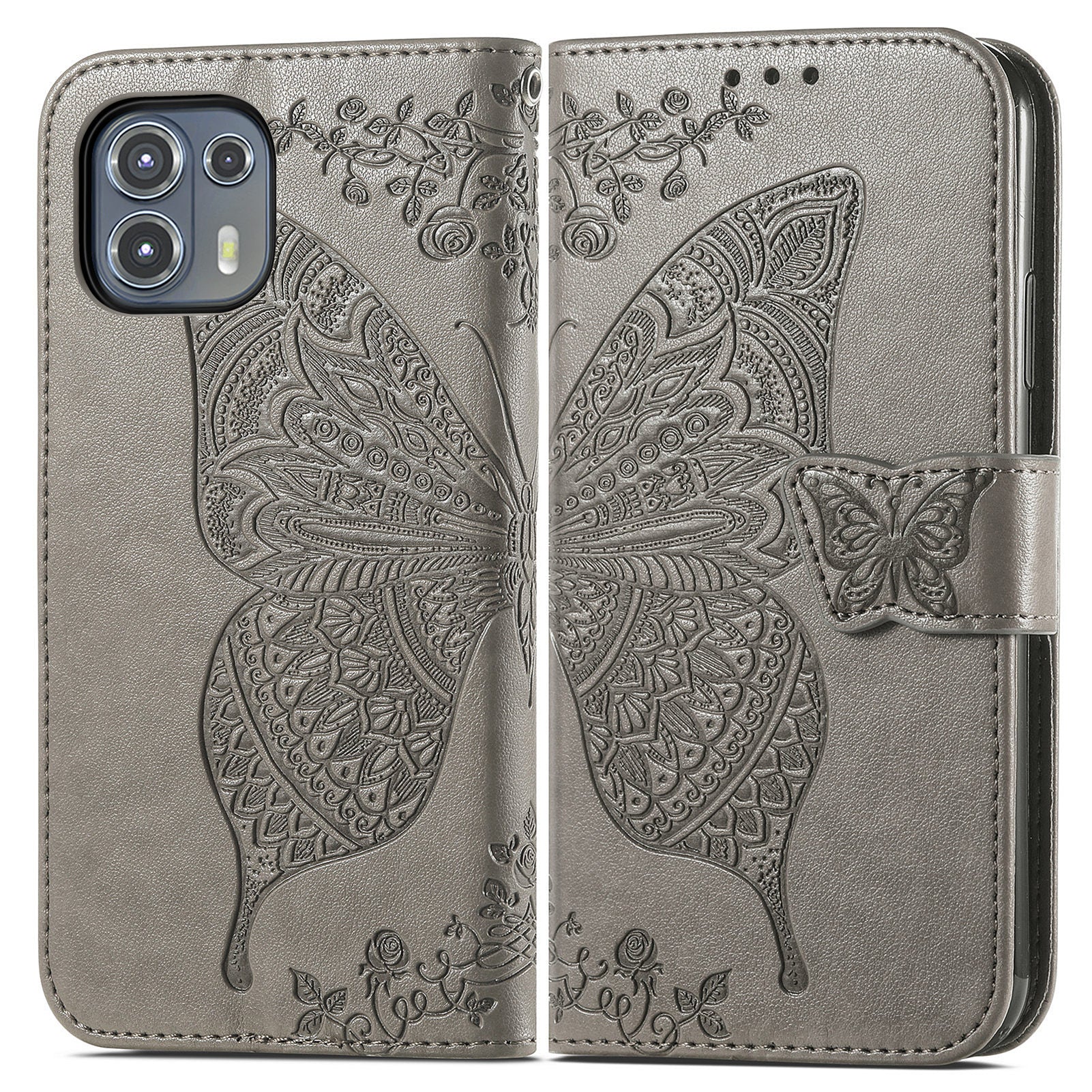 Imprinted Butterfly Flower Pattern Leather Wallet Stand Phone Cover Case for Motorola Edge 20 Lite