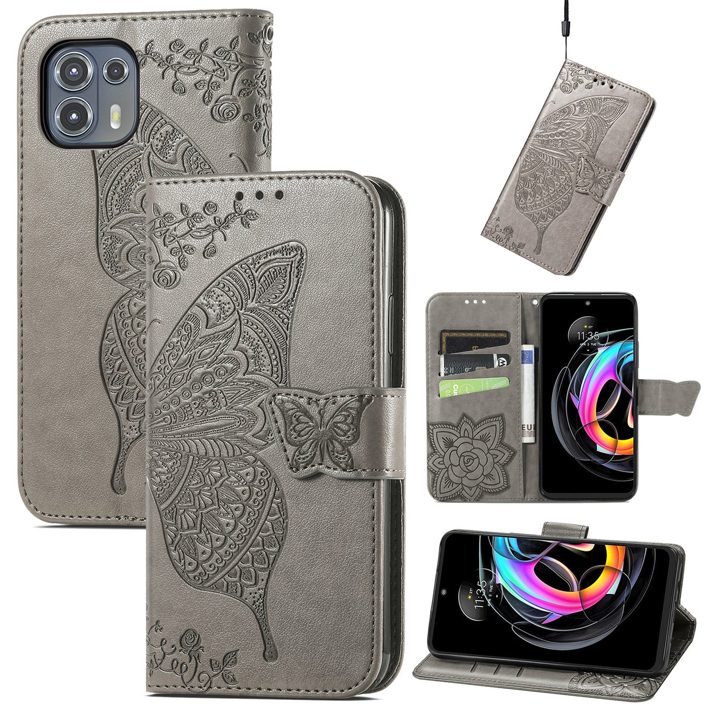 Imprinted Butterfly Flower Pattern Leather Wallet Stand Phone Cover Case for Motorola Edge 20 Lite