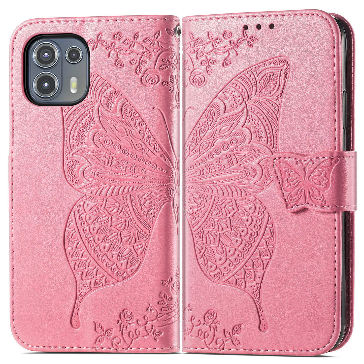 Imprinted Butterfly Flower Pattern Leather Wallet Stand Phone Cover Case for Motorola Edge 20 Lite