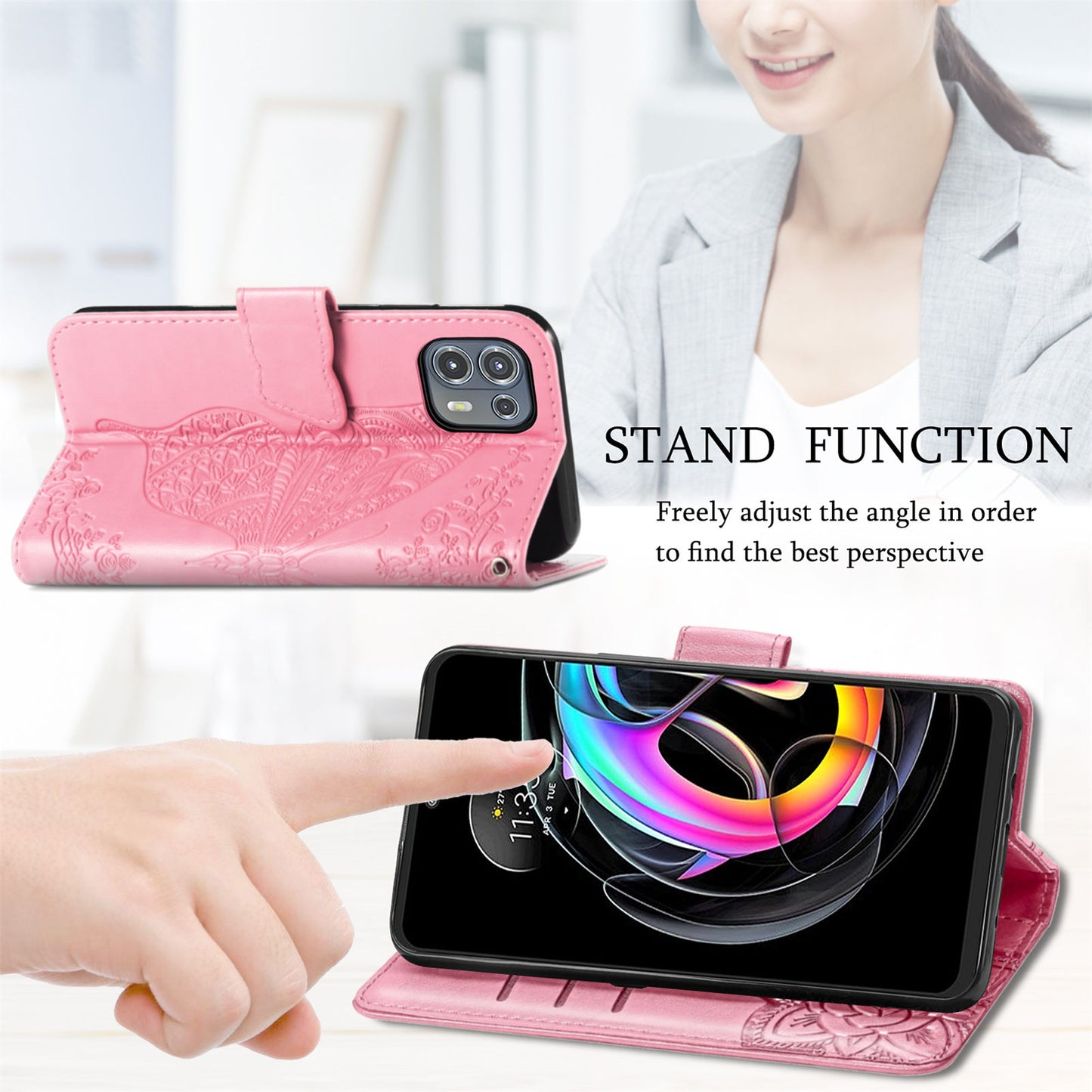 Imprinted Butterfly Flower Pattern Leather Wallet Stand Phone Cover Case for Motorola Edge 20 Lite