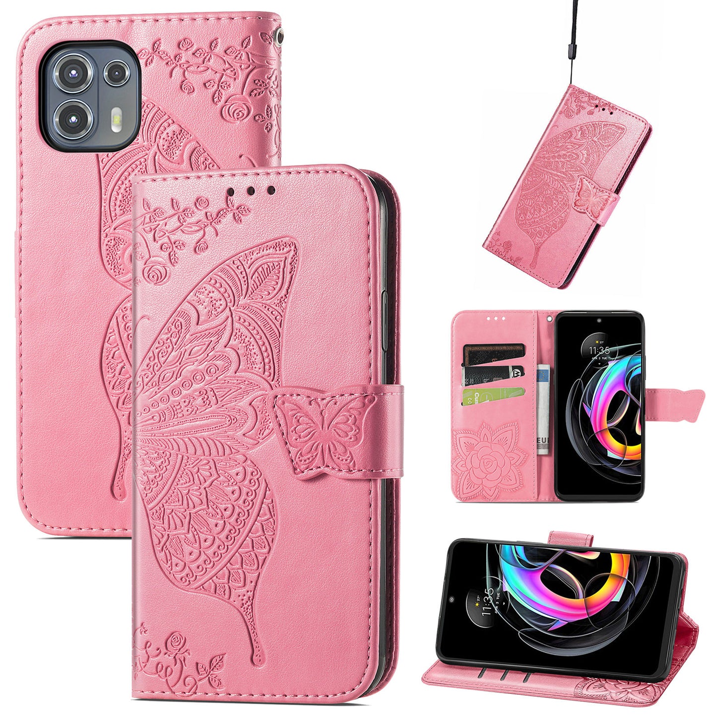 Imprinted Butterfly Flower Pattern Leather Wallet Stand Phone Cover Case for Motorola Edge 20 Lite