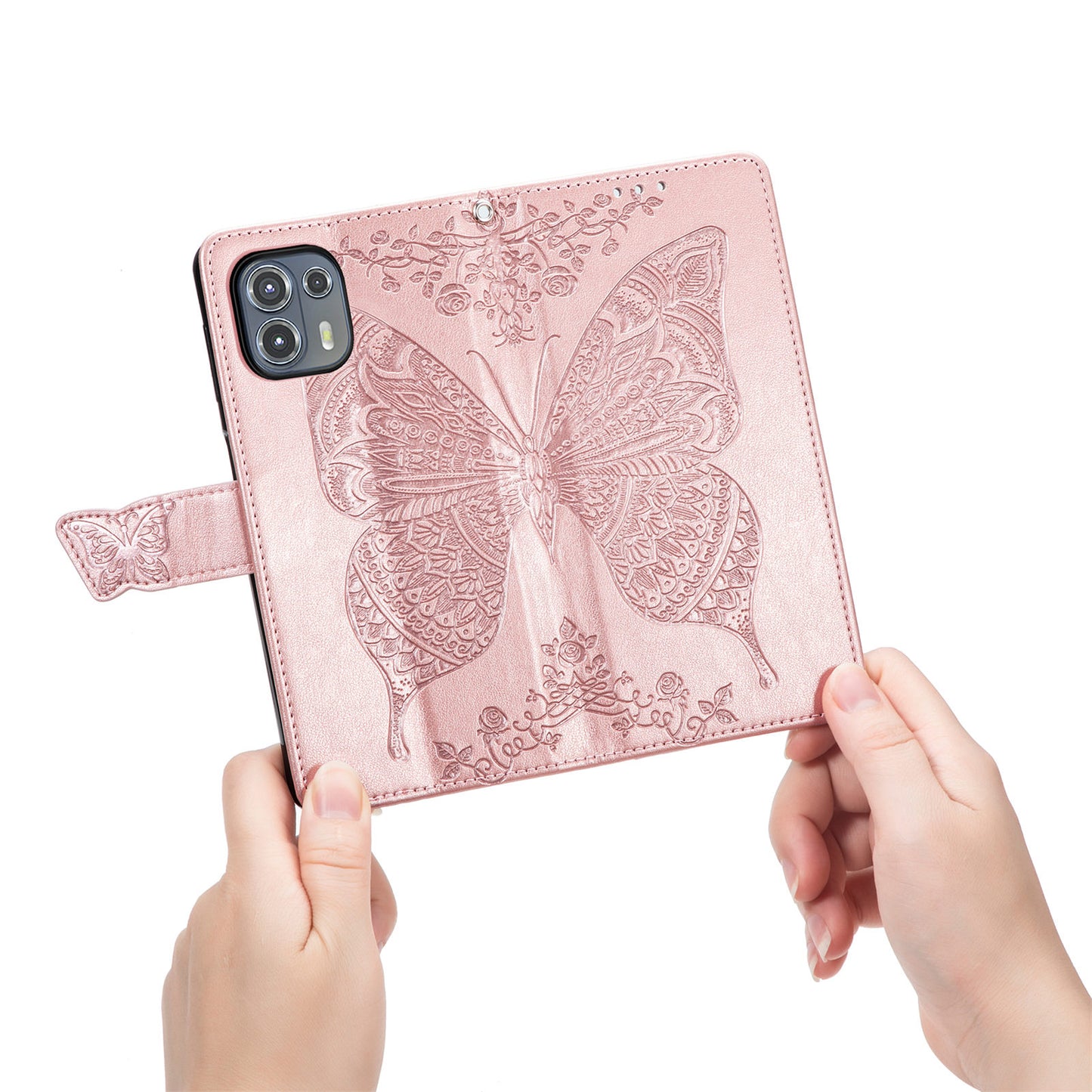 Imprinted Butterfly Flower Pattern Leather Wallet Stand Phone Cover Case for Motorola Edge 20 Lite