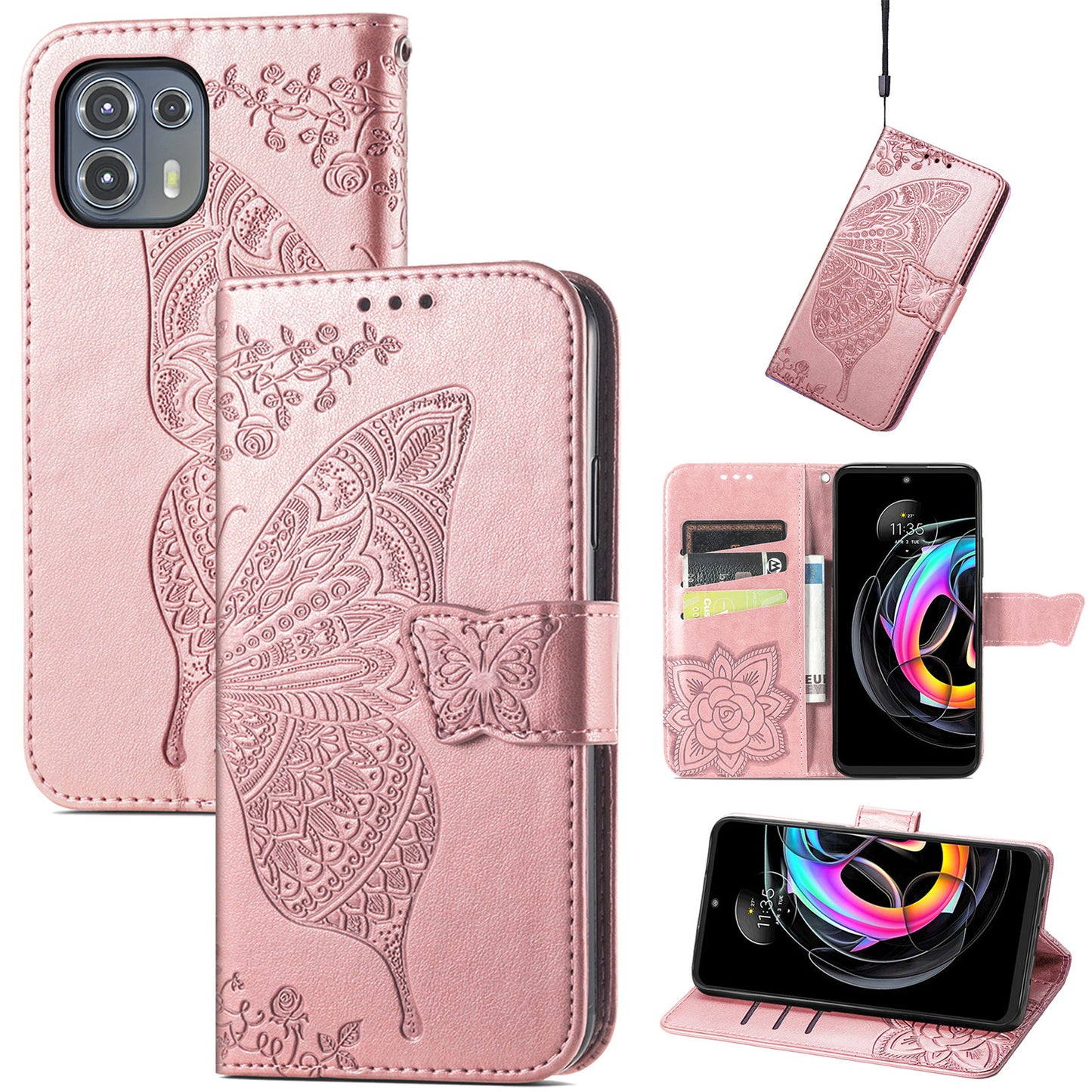 Imprinted Butterfly Flower Pattern Leather Wallet Stand Phone Cover Case for Motorola Edge 20 Lite